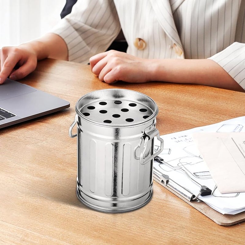 Galvanized Steel Windproof Ashtray With Lid Mini Desktop Trash Can For Home Office Kitchen - Image 5